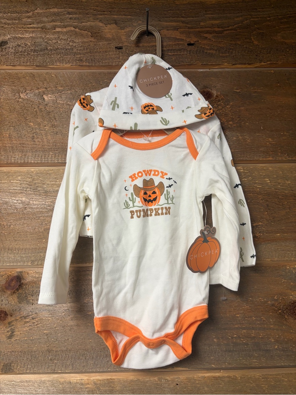 NWT Howdy Pumpkin Halloween Cowboy Western Outfit Set 6-9 Mo Unisex Hat Baby